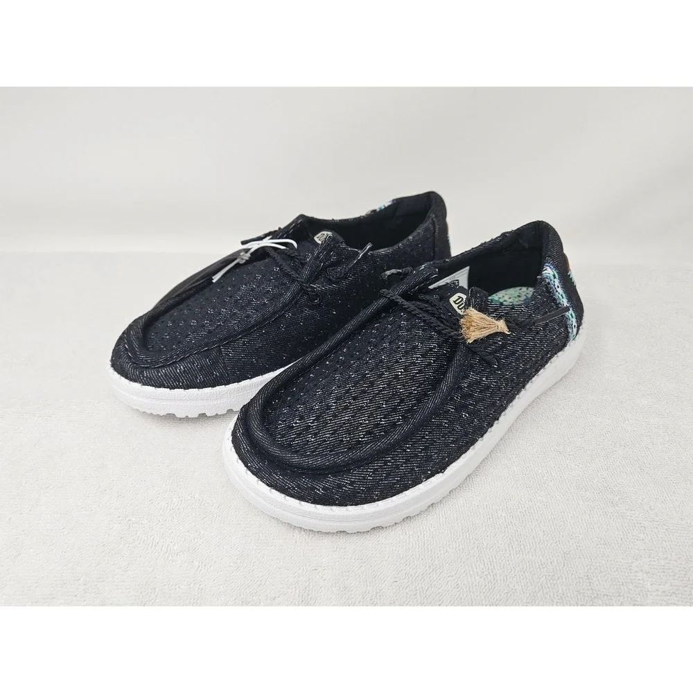 HEYDUDE Wendy Perf Canvas Women's Slip-On Shoes, Black, Sz 7, 43111, NEW!